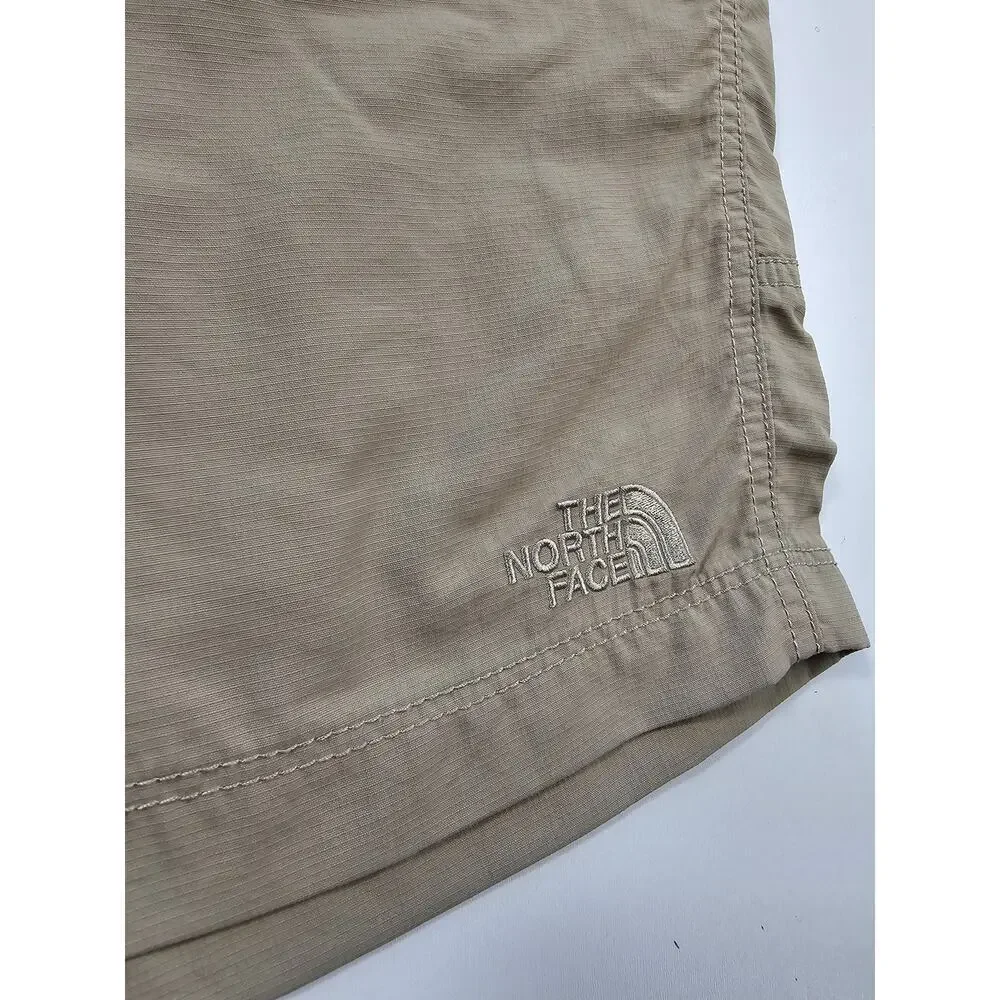 North face size 34 nylon packable zip pocket shorts beige lightweight khaki